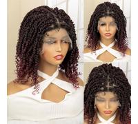 Braided Wigs 14 Inches Short Lace Front Wig Curly End Square Part Knotless Synthetic Braided Wig Box Braided Wig For Black Women