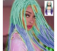 Braided Wigs for Black Women Blue Green Purple Handmade Box Braids Wig Long Ombre Colorful Cornrow Micro Million Braid Wig Realistic Hairline Glueless Synthetic Heat Resistant Hair Makeup Drag 26 Inch