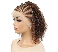 Braided Wigs for Black Women Curly Bob Lace Front Wig Glueless Knotless Frontal Hair with Ombre Brown 13X4 Transparent HD Synthetic Water Wave(12inch)