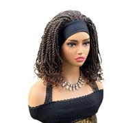 Braided Wigs with Headband Wear and Go Glueless Wig 14 Inch Black Bob Synthetic Goddess Braids Crochet Hair with Curly Ends for Women(T1B/30)