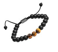 Braided with Continuous Black Round Bead Strand | Braided Rear Connection, Three Contrasting Front Beads, Integrated Cord Closure for Casual Everyday Wrist Styling