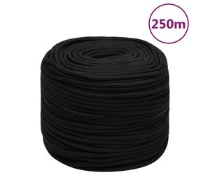 Braided Work Rope 8mm x 250m Black Polyester 800kg Break Strength Heavy Duty UV