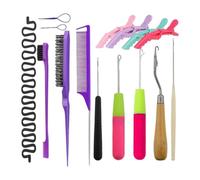 Braiding Extension Assortment 15 Piece with Tail Comb | Tail Comb Clips for Twist Preparation with Crochet Hooks, Part Separation, Extension Prep, Thread Guidance