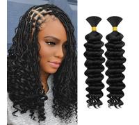 Braiding Hair 2 Bundles 100g 16 Inch Boho Braids Human Hair 10A Deep Wave Brazilian Unprocessed Brazilian Human Hair No Weft Wavy for Boho Knotless Bohemian Micro Braid