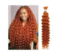 Braiding Hair #350 Orange Color Human Hair Bulk for Braiding 16-24 inch 50G Deep Wave Boho Braids Bulk Hair Hair for Braiding(1 Bundle 18 inch)