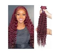 Braiding Hair 99j Burgundy Bulk Human Hair for Braiding 100g/Bundle Deep Wave No Weft Bundles Virgin Hair Extensions Pre Stretched Braiding Hair(28inches)