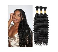 Braiding Hair, Bulk Hair Deep Wave Brazilian Remy Hair Bundles for Braiding Black No Weft Hair Extensions(16inch)