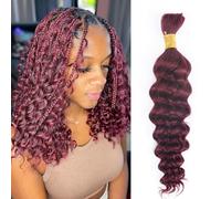 Braiding Hair for Boho Braids Burgundy Deep Wave Bulk Hair for Braiding Hair 14 Inch 1 Bundle 50g #99J Wet and Wavy Curly Human Hair Red Braiding Hair Extensions No