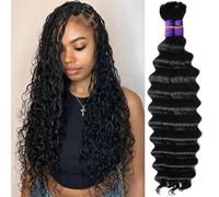 Braiding Hair for Boho Braids Deep Water Wave Crochet Hair Extensions (No Weft) Boho Hair for Braiding Hair 12A 100g 2Bundles/Pack Natural Color 1B (Natural Color, 18 Inch)