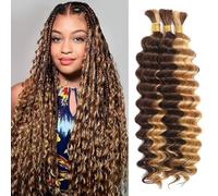 Braiding Hair for Boho Braids, Deep Wave Bulk Boho Braids Human Hair Curly Bohemian Water Wave Knotless 110 g 40.6 cm Balayage Chocolate Brown to Caramel Blonde (3 No Weft Bundles/Pack)