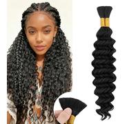 Braiding Hair for Boho Braids Deep Wave Bulk Human Hair Bundles (2 Bundles 100g) Human Hair Extensions for Braiding Afro Curly Wavy Hair Bundles for Women, 14 Inch #1B Natural Black