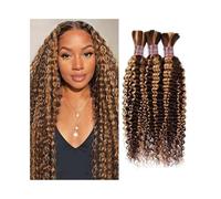 Braiding Hair, Highlight Human Braiding Hair for Boho Braids 1 Bundles No Weft Deep Wave Bulk Remy Hair Hair Extensions(24inch)