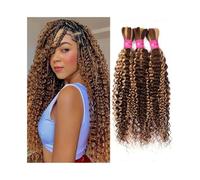 Braiding Hair, Human Braiding Hair 100g/Bundle No Weft Highlight Deep Wave Bulk Hair for Boho Braids Hair Extensions(24inch)