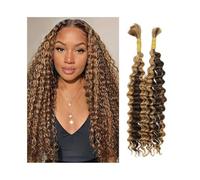 Braiding Hair, Human Braiding Hair Deep Wave Bulk Brazilian Hair Extensions No Weft for Boho Braids Hair Extensions(16inch)