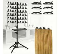 Braiding Hair Rack with 144 Pegs: Height Adjustable Hair Extension Holder Rack Foldable Hairs Braiding Racks with Clips Combs for Hairstylists Braiders Black