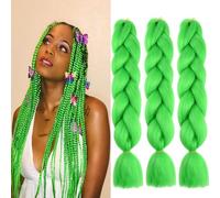 Braids Extensions, Pack of 3 Kanekalon Hair Jumbo Braid Extension 24 Inches, Ombre Braiding Hair, Synthetic Hair for Braiding for Crochet Twist Braiding Hair, A26 Green