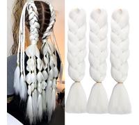 Braids Extensions, White, Pack of 3, Jumbo Braids Hair Extensions, 24 Inches, Braiding Hair, White Synthetic Hair for Braiding for Crochet Twist Braiding Hair, #60 White
