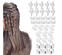 Braids Hair Accessories Set - 40 Pieces Various Metal Beads, Rings, Shells, Charm, Adjustable Cuffs, Festival Bohemian Haiir Styling Kit, Dreadlock Accessories for Women Change, Faux