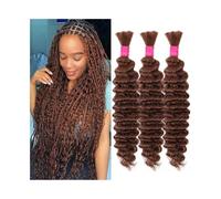 Braids hairstyle #30 Bulk Human Hair for Boho Braids Deep Wave Burmese Braiding Extensions No Weft Extensions(24 26 28)