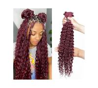 Braids hairstyle 99J Burgundy Human Hair Bulk Brazilian Deep Wave Extension No Weft for Braiding Extensions(24 26 28)