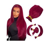 Braids hairstyle Light Burgundy Remy Hair Extensions 16-28Inch Straight Bulk Human for Braiding Extensions(26 Inch)