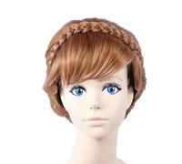 Braids Short Natural Brown Mix Blonde Anna Updo Synthetic Hair Cosplay Wig + Wig Cap