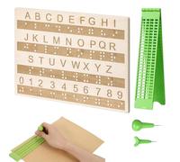 Braille Learning Slate with Pen - 4-Line 28-Cell Braille Writing Board | Alphabet Board Label Writer Fingerboard | Wood PVC, for Kids Teens Blind Students Teachers Homeschool Training Centers