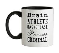 Brain Athlete Basket Case Princess Criminal - 11oz - Ceramic Two-Tone Mug for Coffee/Tea - Black/White - One Size