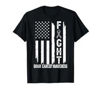 Brain Cancer Awareness Fight Flag Gray Ribbon Support T-Shirt