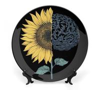 Brain Cancer Sunflower Bone China Decorative Plate with Display Stand Ceramic Dinner Plates Wall Decor for Home Kitchen 6inch