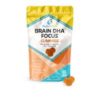 Brain DHA Focus Gummies | 60 Vegan Gummies | Omega 3 DHA from Algae Oil, Choline, B12, Iodine & K2 MK-7 | Peach & Mango Flavour | Brain & Cognitive Support | 30 Days Supply | UK Made | by NutriVolv