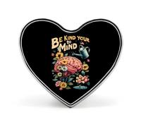Brain Floral Be Kind To Your Mind Badge Pin Brooch Heart Shape Button Aluminum Decor for Backpacks Hats