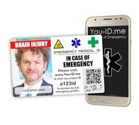 Brain Injury Card. Emergency Medical Awareness Card. Medic ID Card. Carry Vital Info in case of Emergency. Free Phone Access. Can Alert Contacts Phone