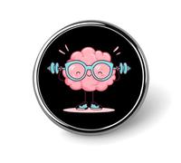 Brain Lifting Weights Novelty Brooches & Pins Round Personalised Metal Lapel Badge With Butterfly Clutch Clasp
