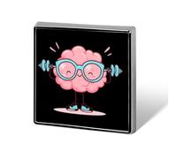 Brain Lifting Weights Novelty Brooches & Pins Square Personalised Metal Lapel Badge with Butterfly Clutch Clasp