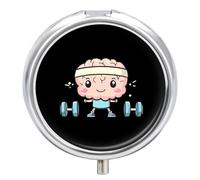 Brain Lifting Weights Round Pill Box Organiser 3 Compartment Portable Medicine Case