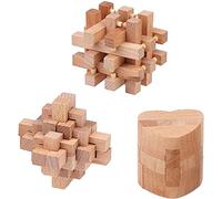 Brain Teaser Puzzle 3Pcs Unlock Interlock Game IQ Test Wooden Toy 3D Unlock Interlock Puzzle Magic Ball Brain Teaser Toy Puzzles for Adults