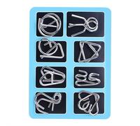 Brain Teaser Puzzles, 8-piece Metal Montessori Puzzles Set, 3D Interlocking Metal Wire IQ Logic Game for Adults & Kids (Blue)