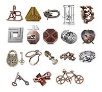 Brain Teaser Puzzles, Joyeee Metal Puzzle Set IQ Test Game, Educational Toys Physics Mind Puzzles Gift for Family Games Office Party Prizes Kids Teens Adults Challenge - Medium Level, 18Pcs Type A