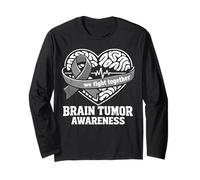 Brain Tumor Awareness Heart Brain Cancer Gray Ribbon Support Long Sleeve T-Shirt