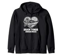 Brain Tumor Awareness Heart Brain Cancer Gray Ribbon Support Zip Hoodie