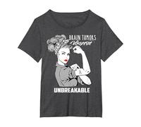 Brain Tumors Warrior Unbreakable - Awareness Shirt T-Shirt, Women's Plus, Dark Heather Grey, 1X
