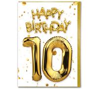 Brainbox Candy - 10th Birthday Card - Age 10 - Beautiful White Gold Foil Effect Age Card - Birthday Cards For Boys Girls Children - Kids Age Cards