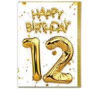 Brainbox Candy - 12th Birthday Card - Age 12 - Beautiful White Gold Foil Effect Age Card - Birthday Cards For Boys Girls Children - Kids Age Cards