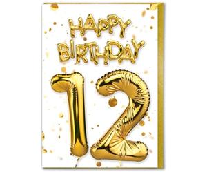 Brainbox Candy - 12th Birthday Card - Age 12 - Beautiful White Gold Foil Effect Age Card - Birthday Cards For Boys Girls Children - Kids Age Cards