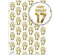 Brainbox Candy 17th Birthday Wrapping Paper - 2 Sheets of Premium White & Gold Foil Effect Gift Wrap - Unisex Design