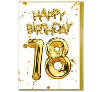Brainbox Candy - 18th Birthday Card - Age 18 - Eighteenth Birthday - Beautiful White Gold Foil Effect Age Card - For Him Her Son Daughter Friends Mates - Special Age Cards