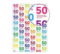 Brainbox Candy - 2 Sheets of Funny '50th Birthday' Wrapping Paper - Bright Cheeky Colourful Wrap - Fifty Wrap For Him Her Men Women Fiftieth Birthday Presents - Folded Quality Wrap