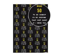 Brainbox Candy - 2 Sheets of Funny '50th Birthday' Wrapping Paper - 'Woah! 50' - Hilarious Gift Wrap For Him Her Men Women Fiftieth Birthday Presents - Folded Quality Wrap