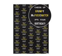 Brainbox Candy - 2 Sheets of Funny Rude 'Grumpy McFucksnatch' Birthday Wrapping Paper - Offensive Gift Wrap Perfect for Him Her Men Women Adults - Folded Quality Wrap